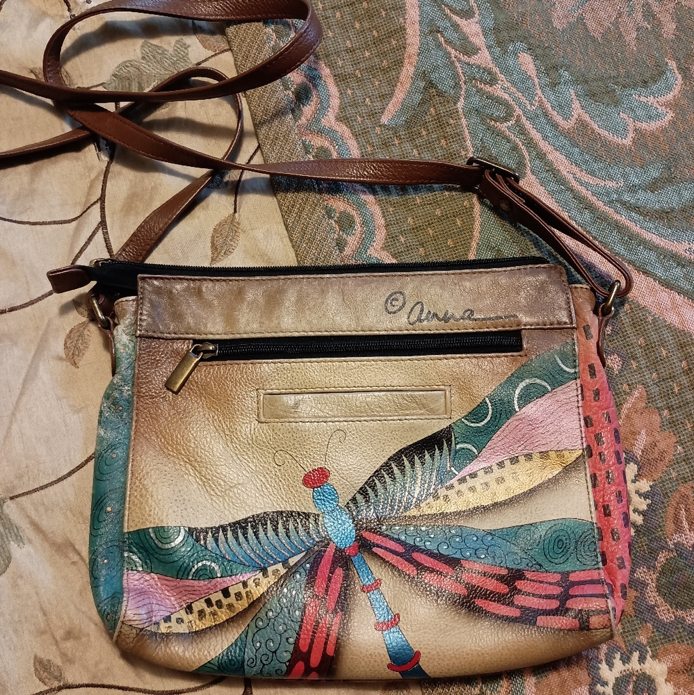 Anna by Anuschka Hand Painted Crossbody Bag Dancing Dragonflies